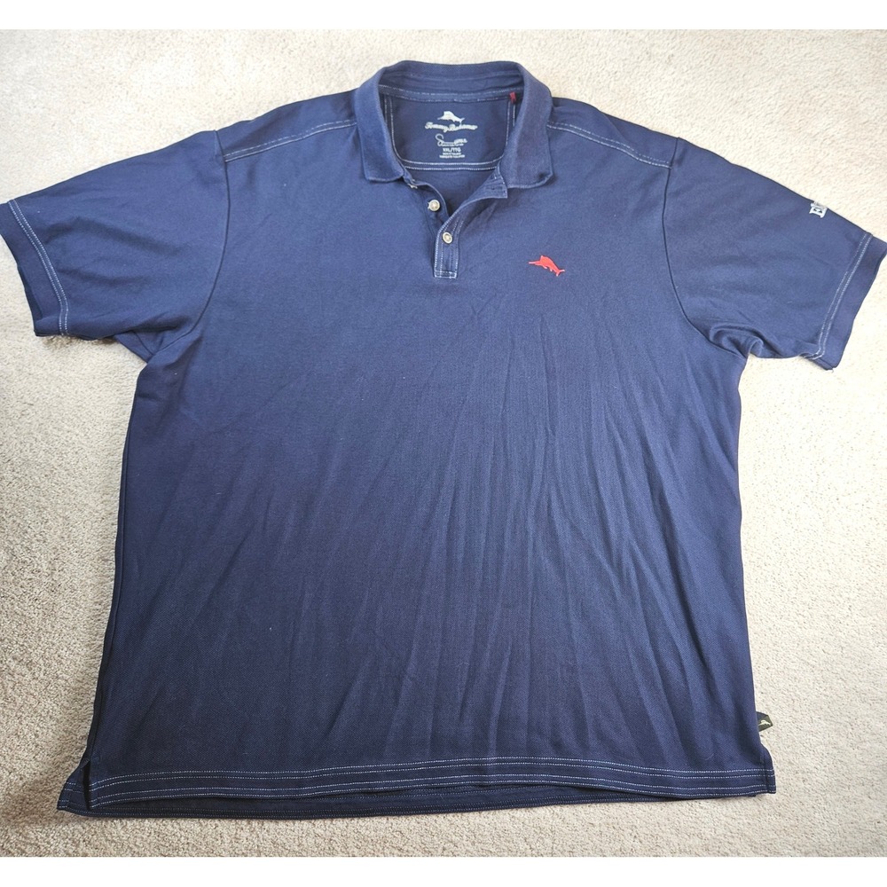 Men's Tommy‎ Bahama Polo Shirt Size XXL Red Marlin Logo Navy Blue Pima Cotton